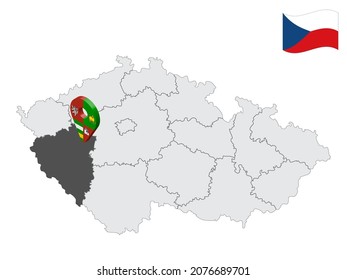 Location Plzen Region on map Czech Republic. 3d location sign similar to the flag of Plzen. Quality map  with  Regions of the Czech Republic for your design. EPS10