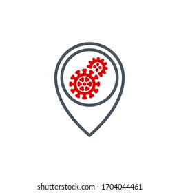 location point coronavirus outbreak on map single line icon isolated on white. Perfect outline symbol Coronavirus Covid 19 pandemic banner. Quality design element with editable Stroke line thickness