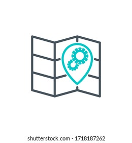 location point coronavirus outbreak on map single line icon isolated on white. Perfect outline symbol Coronavirus Covid 19 pandemic banner. Quality design element with editable Stroke line thickness