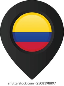 Location point with the flag of Colombia. Black location pin on transparent background