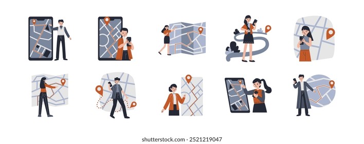 Location Point flat illustration set. Include of pin, map, point, travel, marker, and direction. Vector illustration isolated.