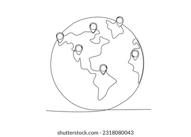 The location point of the human population on Earth. World population day one-line drawing