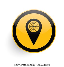 Location point icon on yellow button background,clean vector