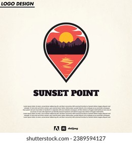 a location point logo for a sunset holiday destination, with the concept of a point icon on the map