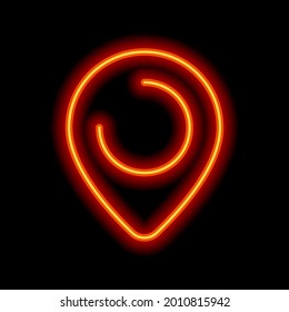 Location point, map marker, simple pin icon. Orange neon style on black background. Light linear icon with editable stroke