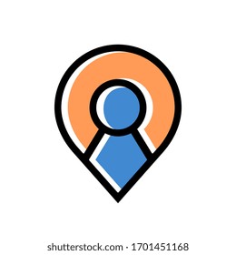 Location point and people symbol, map pin logo, gps pointer icon