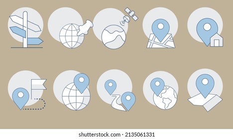 conjunto de colección de pegatinas de punto de ubicación, diseño plano de caricatura Vector Premium