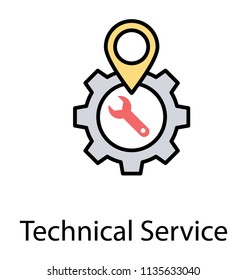 
Location pointer with cog and wrench denoting location setting icon 
