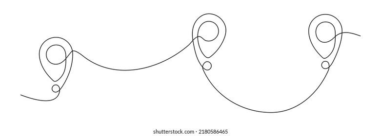 Location pointer continuous one line drawing. GPS navigation line route mark. Vector illustration isolated on white.