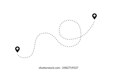 Location pointer continuous one line drawing.route icon between two points with dotted path.. GPS navigation line route mark. start and end journey symbol