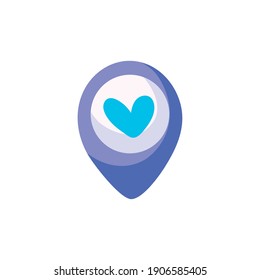puntero de ubicación con caricatura cardíaca ilustración vectorial de fondo blanco aislado
