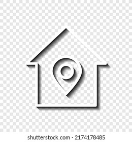 Location pointer, house simple icon vector. Flat design. White with shadow on transparent grid.ai
