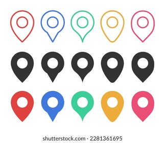 Location pointer icon set. Map pins set. Vector.
