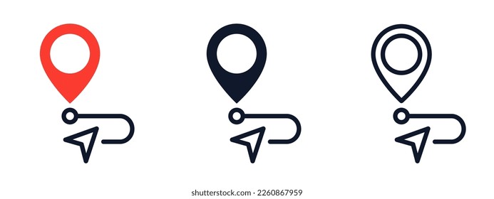Location pointer with path. Road navigation icons. Path pointer. Path and pin. EPS 10