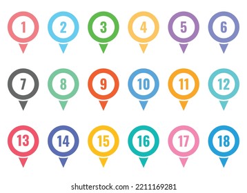 Location pointer pin icon with number vector set. GPS location pin