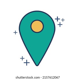 Location pointer pin icon vector illustration glyph style design with color and plus sign. Isolated on white background.
