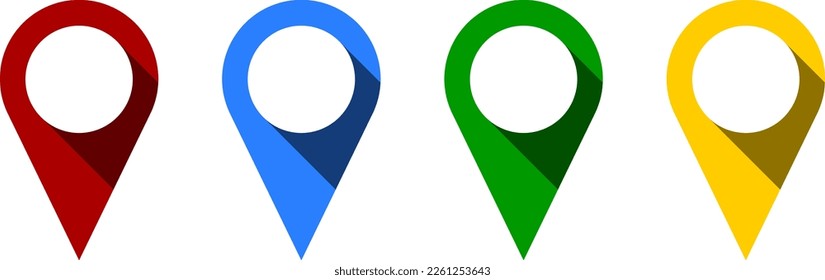 Location Pointer Pin or You Are Here Marker Hotspot Symbol Sign Icon Set with 3D Shadow Effect. Vector Image.