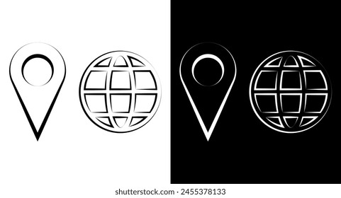 Location pointer pin or You are here marker sign symbol and world globe earth web symbol.