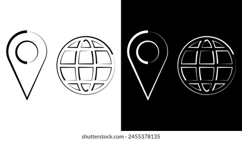 Location pointer pin or You are here marker sign symbol and world globe earth web symbol.