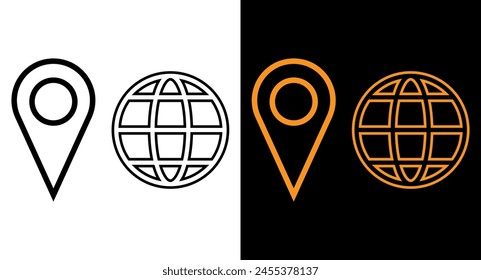 Location pointer pin or You are here marker sign symbol and world globe earth web symbol.