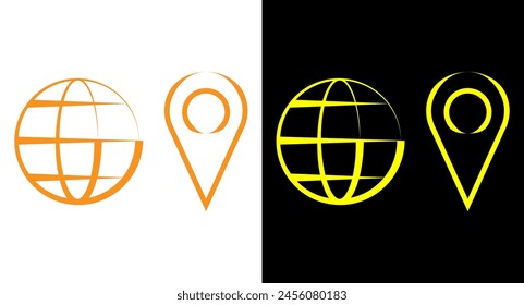 Location pointer pin or You are here marker sign symbol and world globe earth web symbol.