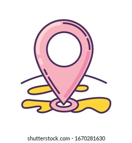 Location pointer pink RGB color icon. GPS position. Position pin on map. Marker for destination. Geography landmark. Planning road. Find route to place. Isolated vector illustration