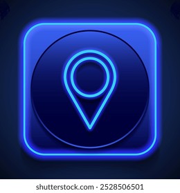 Vetor de ícone simples do ponteiro de local. Design plano. Estilo de néon azul no botão. Com shadow.ai