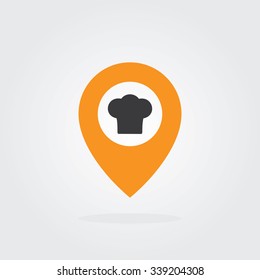 Location pointer Symbol Vector. Map  icon for food, chef, lunch, dinner, menu sign.