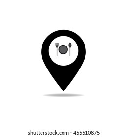 Location pointer Symbol Vector. Map pointer icon for food, chef, lunch, dinner, menu sign.