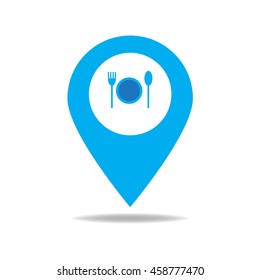 Location pointer Symbol Vector. Map pointer icon for food, chef, lunch, dinner, menu sign.