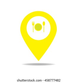 Location pointer Symbol Vector. Map pointer icon for food, chef, lunch, dinner, menu sign.