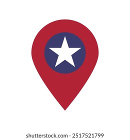 Ponteiro de localização com uma estrela branca. Ícone de vetor para aplicativos móveis, interface do usuário ou design da Web