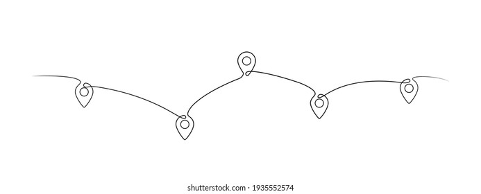 Location pointers, one line drawing. Continuous one line pin pointers vector illustration. Gps navigation pointers. Line art. Travel concept. Location, pin, pointer icon symbol one line art design. EPS