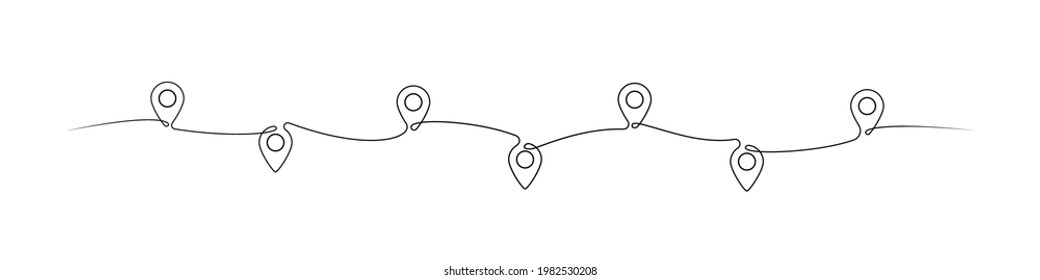 Location Pointers One Line Drawing. Continuous One Line Pin Pointers Vector Illustration. Gps Navigation Pointers. Line Art. Travel Concept. Location, Pin, Pointer Icon Symbol One Line Art Design. EPS