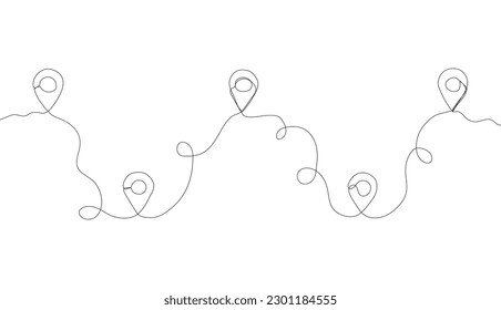 Location pointers, one line drawing. Continuous one line pin pointers vector illustration. Gps navigation pointers. Line art. Travel concept