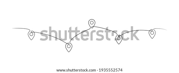 Location pointers, one line drawing. Continuous one\
line pin pointers vector illustration. Gps navigation pointers.\
Line art. Travel concept. Location, pin, pointer icon symbol one\
line art design. EPS