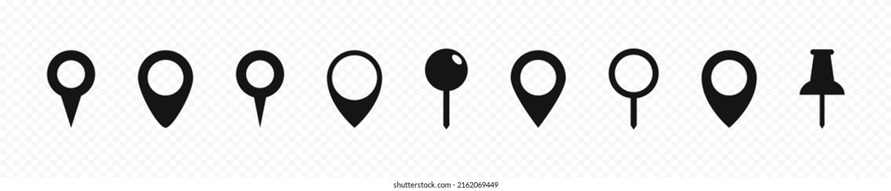 Location pointers set. Flat isolated location pointers icon set. Map pin collection. Black pin pointers design. Vector graphic EPS 10