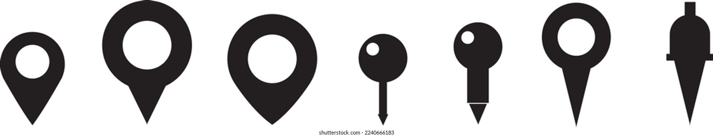 Location pointers set. Flat isolated location pointers icon set. Map pin collection. Black pin pointers design. Vector graphic