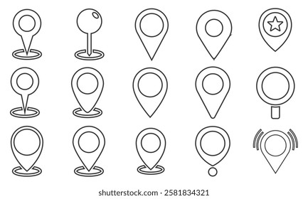 Location pointers set Flat isolated location pointers icon set Map pin collection Global positioning system concept icon Vector graphic