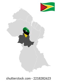Location  Potaro-Siparuni Region on map Guyana. 3d location sign similar to the flag of Potaro-Siparuni Region. Quality map  with  Regions of the Guyana for your design. EPS10