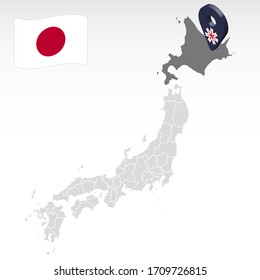 Location of Prefecture Hokkaido on map Italy. 3d Hokkaido location sign. Quality map  with regions of Japan for your web site design, app, UI.  Stock vector. EPS10.