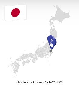 Location of  Prefecture Ibaraki on map Japan. 3d Ibaraki location mark. Quality map  with regions of Japan for your web site design, app, UI.  Stock vector. EPS10.
