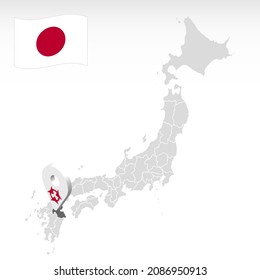 Ubicación de la prefectura de Oita en el mapa de Japón. 3 d Oita en la marca de la ubicación. Mapa de calidad con regiones de Japón para el diseño de tu sitio web, aplicación, UI.  Japón. EPS10.