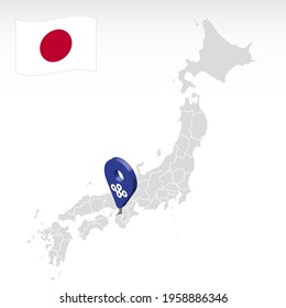 Location of Prefecture Osaka on map Japan. 3d Osaka location mark. Quality map  with regions of Japan for your web site design, app, UI.  Japan. EPS10.