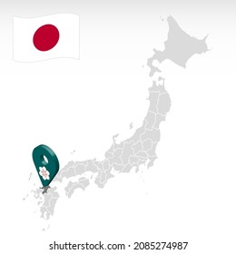 Lage der Präfektur Saga auf Karte Japan. 3d Saga Standortmarke. Qualitätsplan mit Regionen in Japan für Ihre Website-Design, App, UI.  Japan. EPS10.
