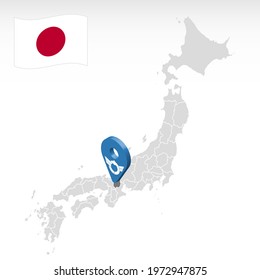 Location of Prefecture Shiga on map Japan. 3d Shiga location mark. Quality map  with regions of Japan for your web site design, app, UI.  Japan. EPS10.