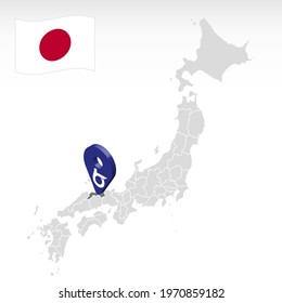 Location of Prefecture Tottori on map Japan. 3d Tottori location mark. Quality map  with regions of Japan for your web site design, app, UI.  Japan. EPS10.