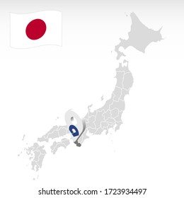 Location of Prefecture Wakayama on map Japan. 3d Wakayama location mark. Quality map  with regions of Japan for your web site design, app, UI.  Stock vector. EPS10.