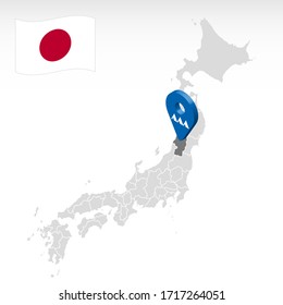 Lage der Präfektur Yamagata auf Karte Japan. 3d-Ortskennzeichen Yamagata. Qualitätsplan mit Regionen in Japan für Ihre Website-Design, App, UI. Stock-Vektorillustration.  EPS10.