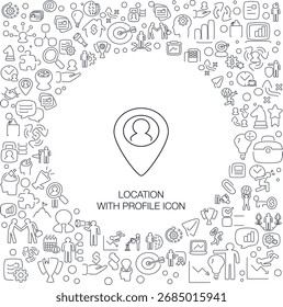 Localização com Ícone de perfil, estilo de linha com fundo de ícone de mosaico, ótimo para uso da web e fundo.